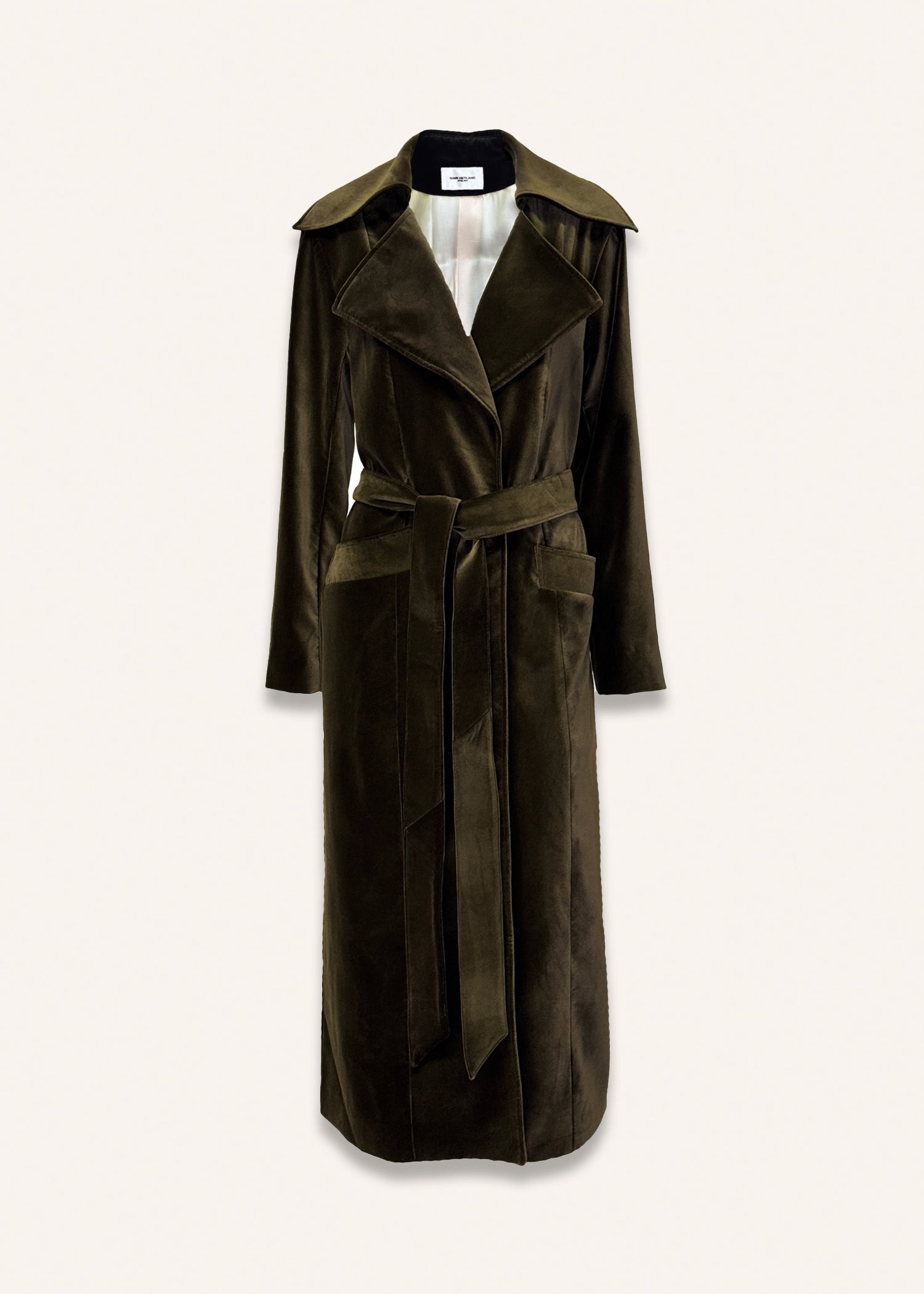 Long coat in dark green velvet