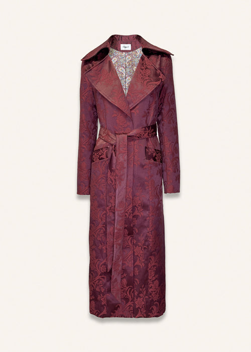 Long brocade coat in dark rose