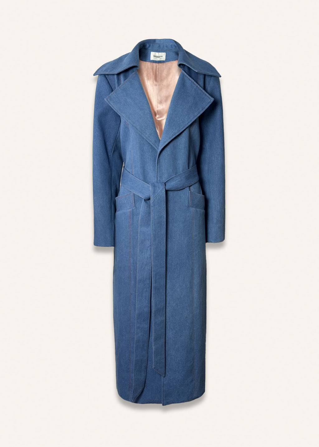 Long classic blue denim coat