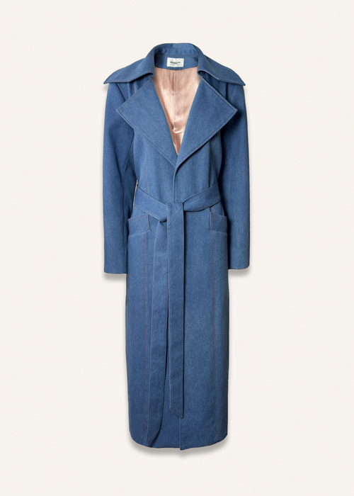 Long classic blue denim coat