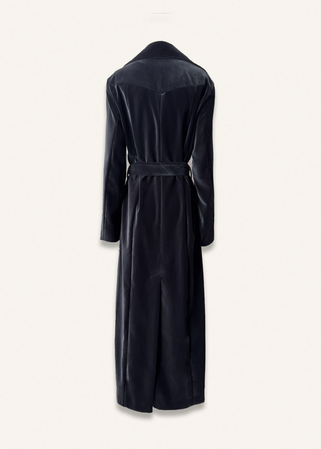 Long coat in deep blue velvet