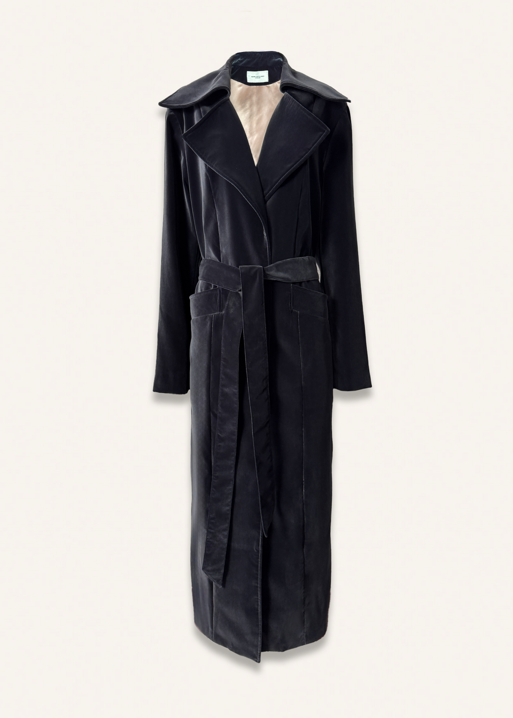 Long coat in deep blue velvet