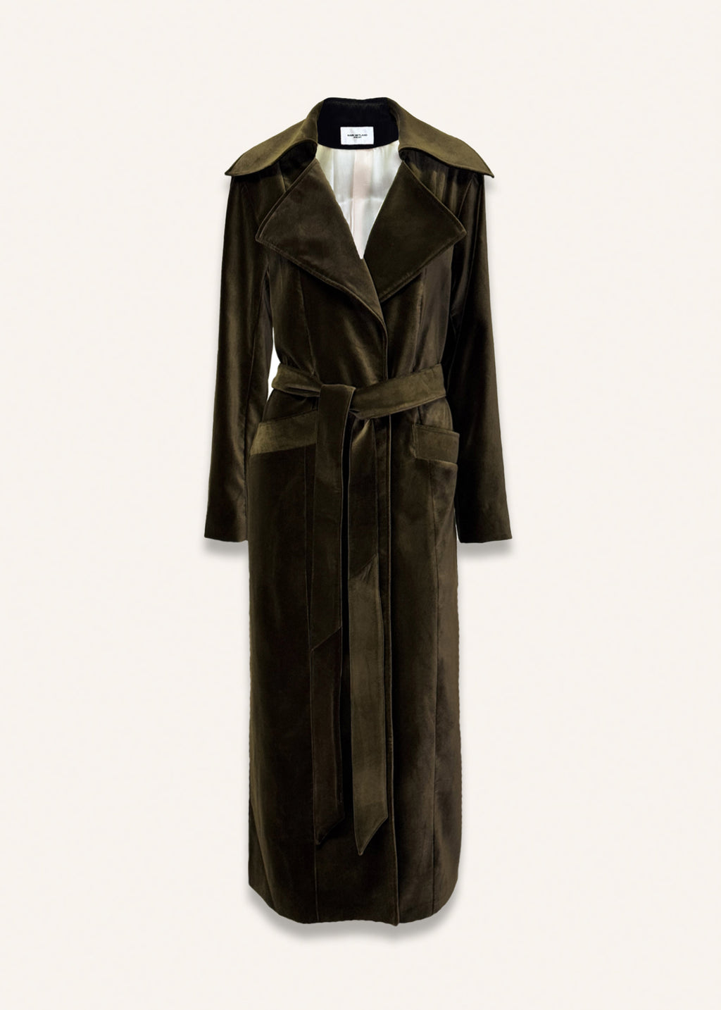 Long coat in dark olive green