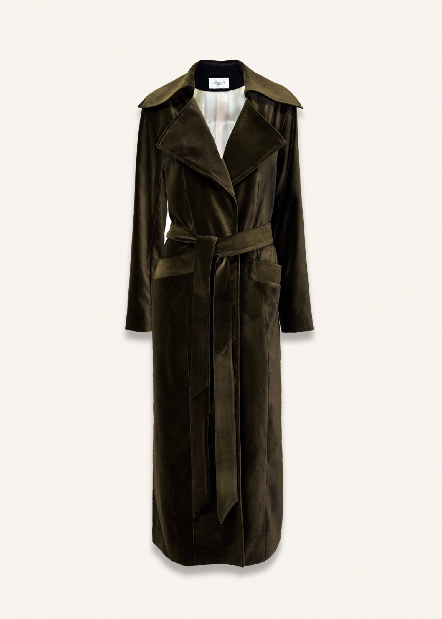 Long coat in dark olive green