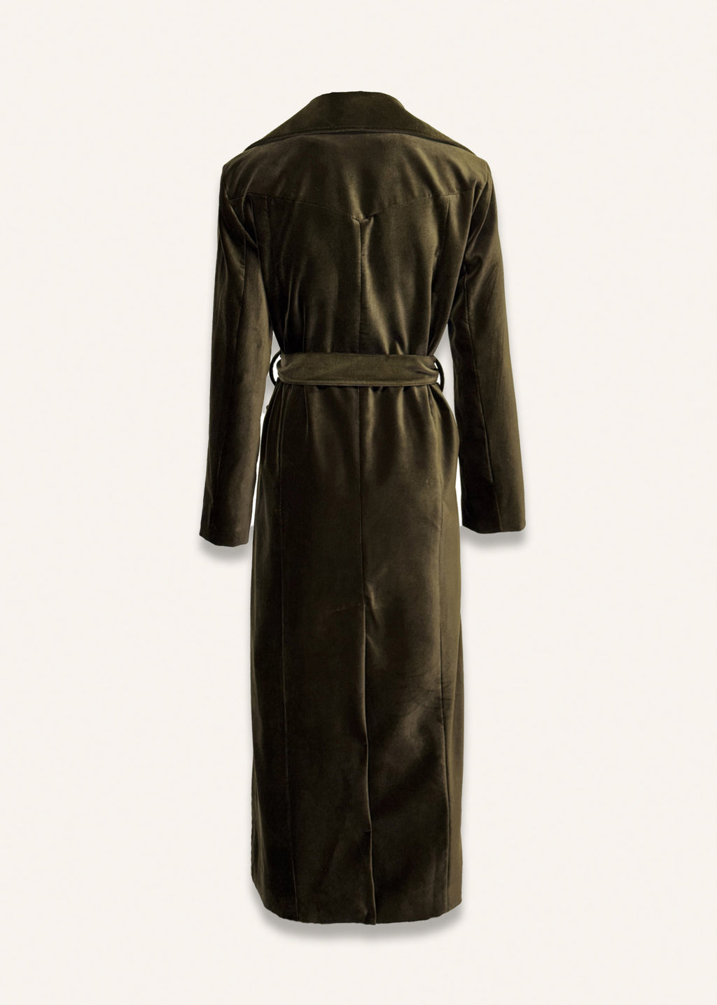 Long coat in dark olive green