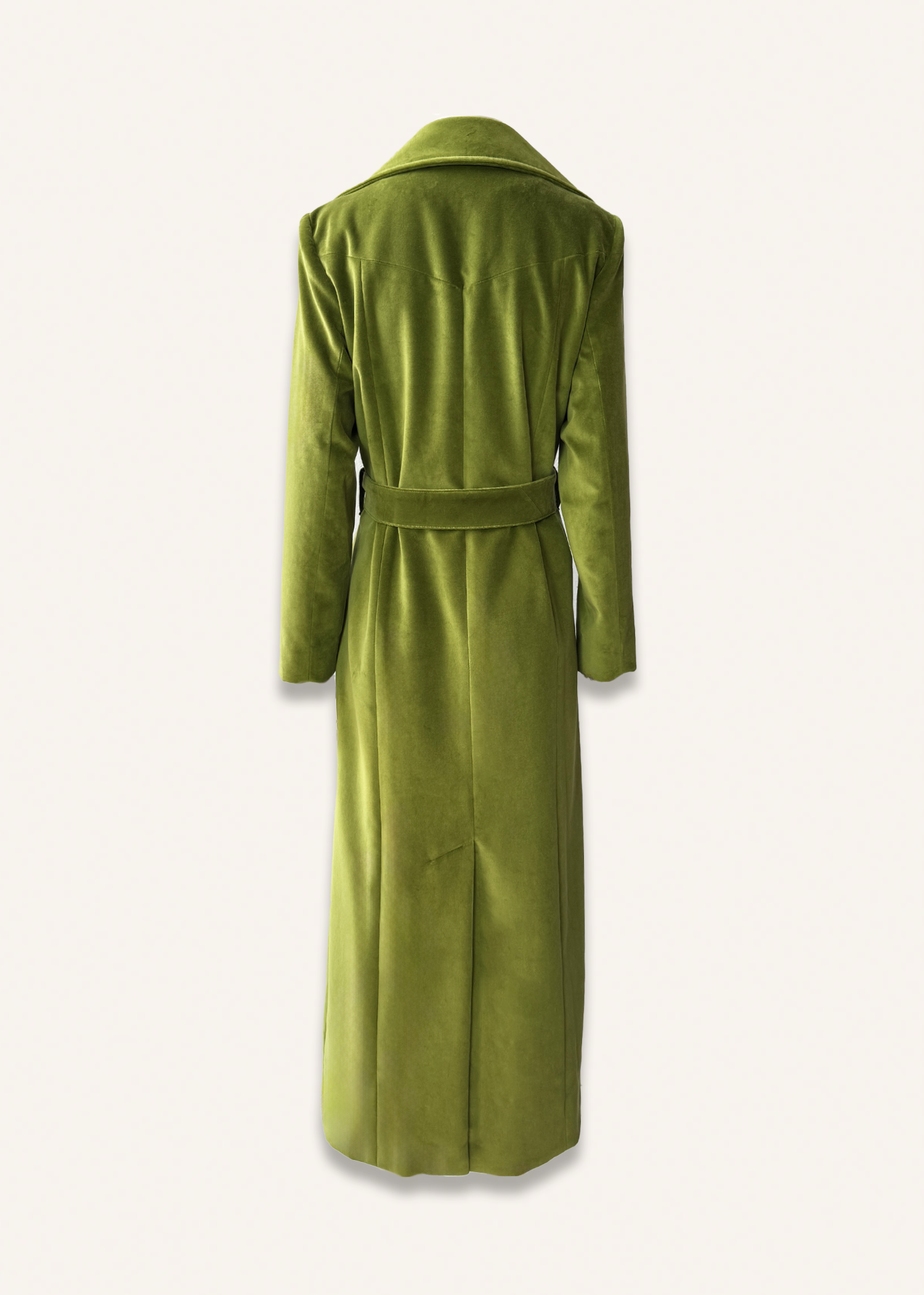 Long velvet coat in olive green