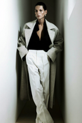 Oversized A-line grey mélange wool coat