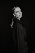 Oversized A-line black damask wool coat
