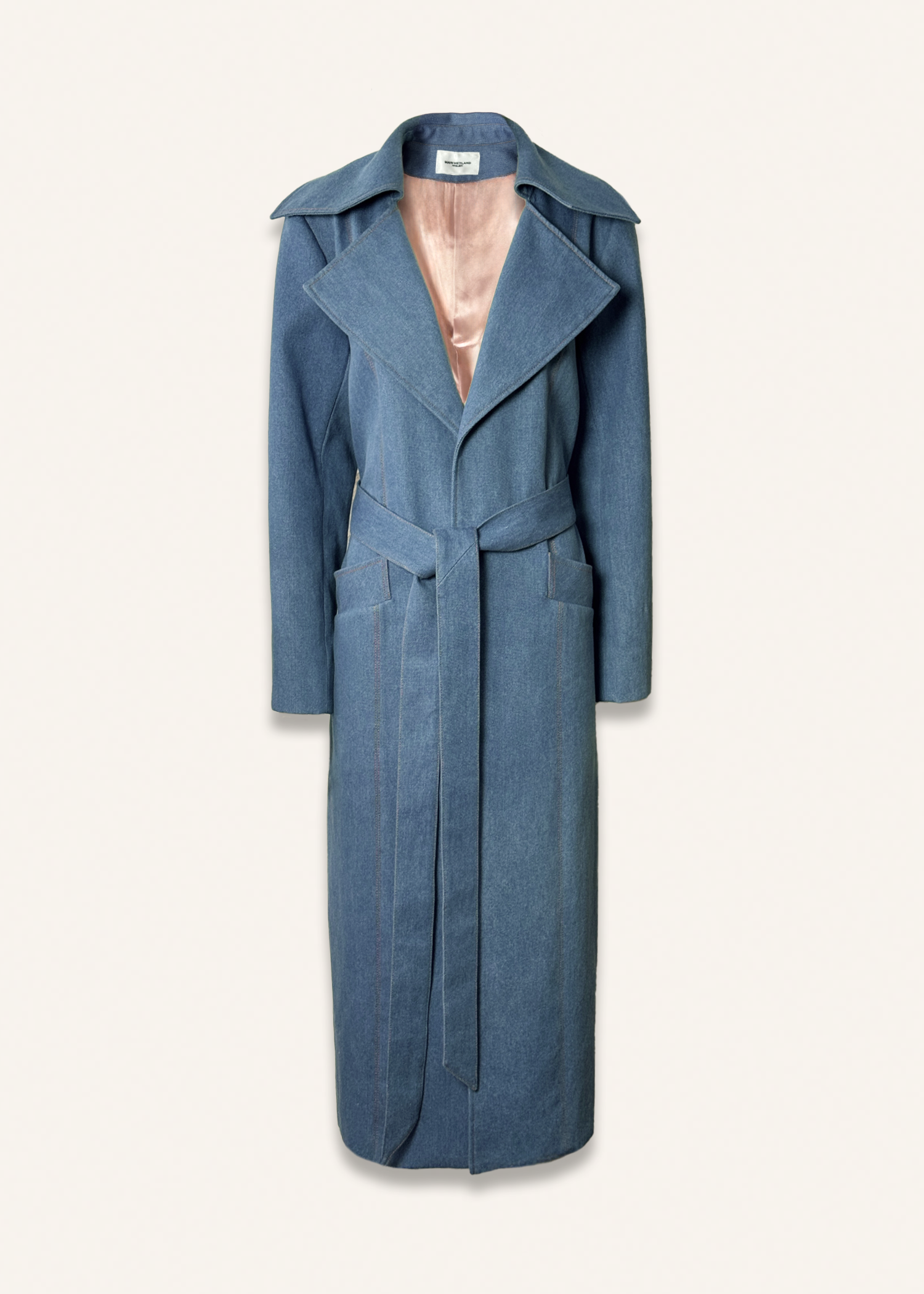 Long classic blue denim coat