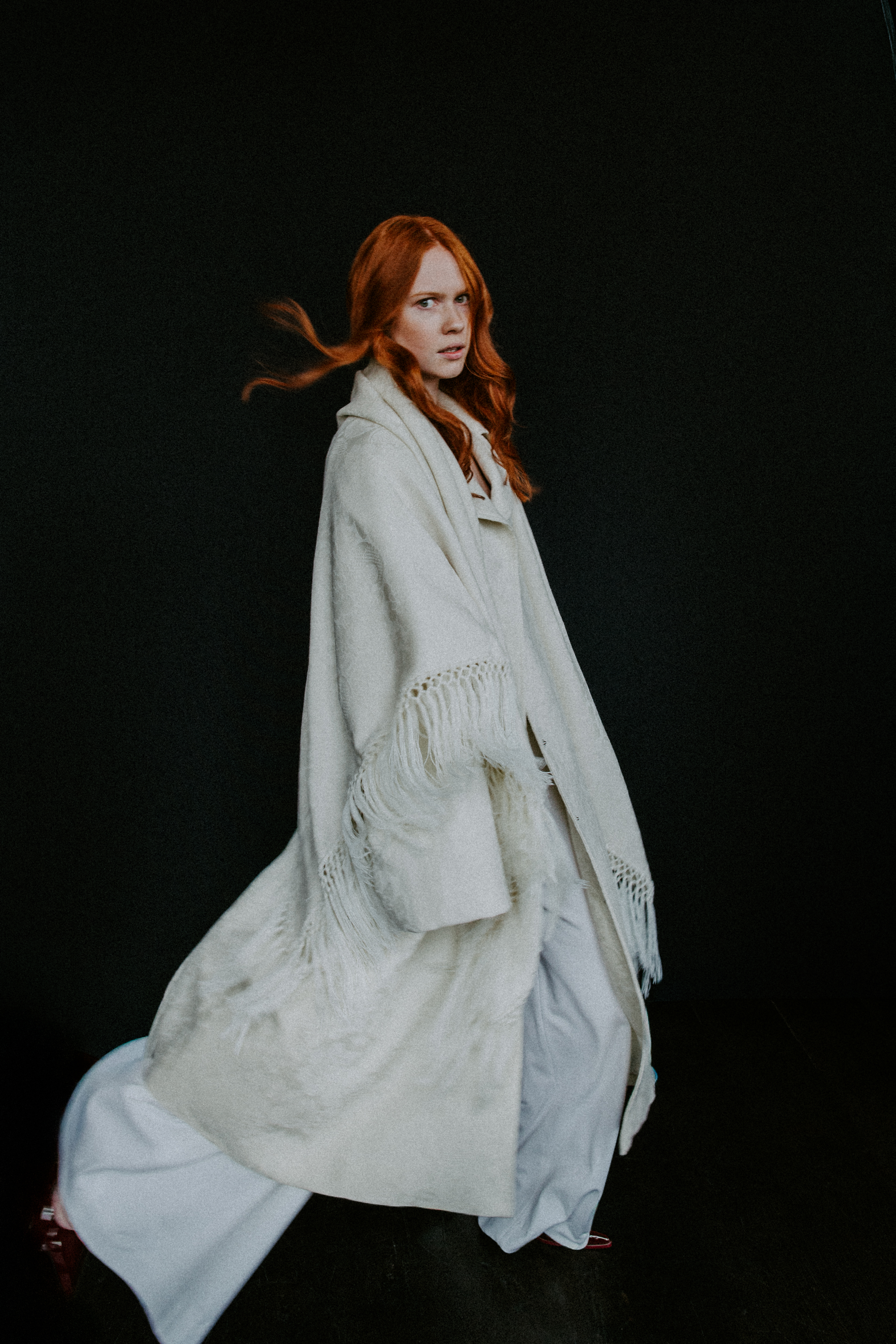 Oversized A-line creme damask wool coat