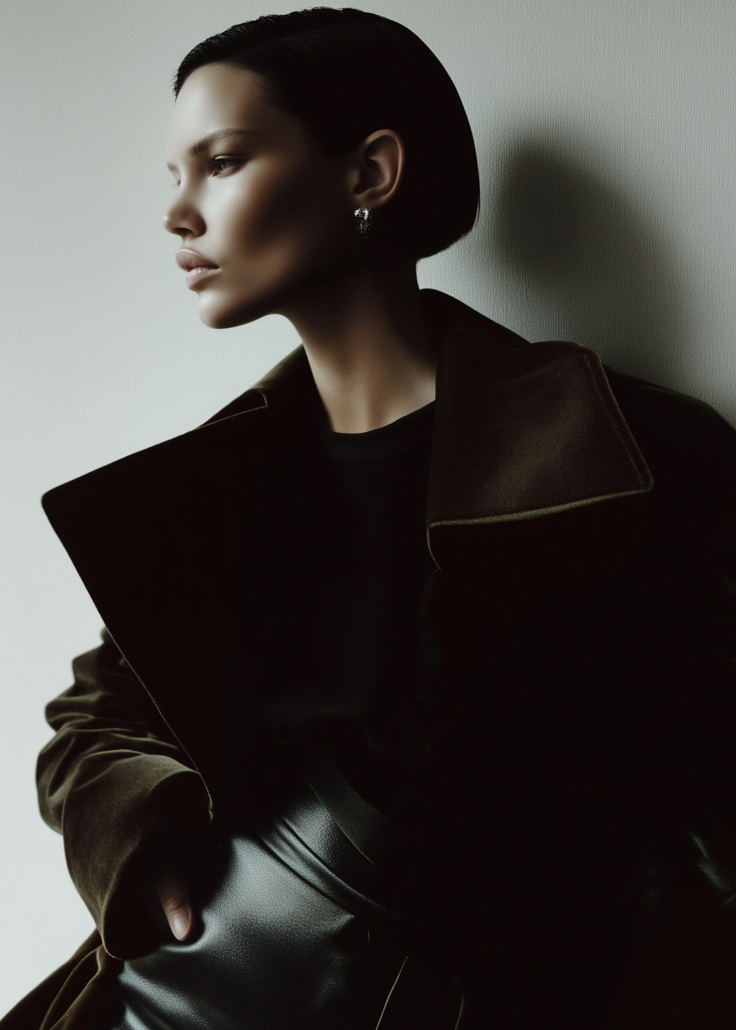 Long coat in dark olive green