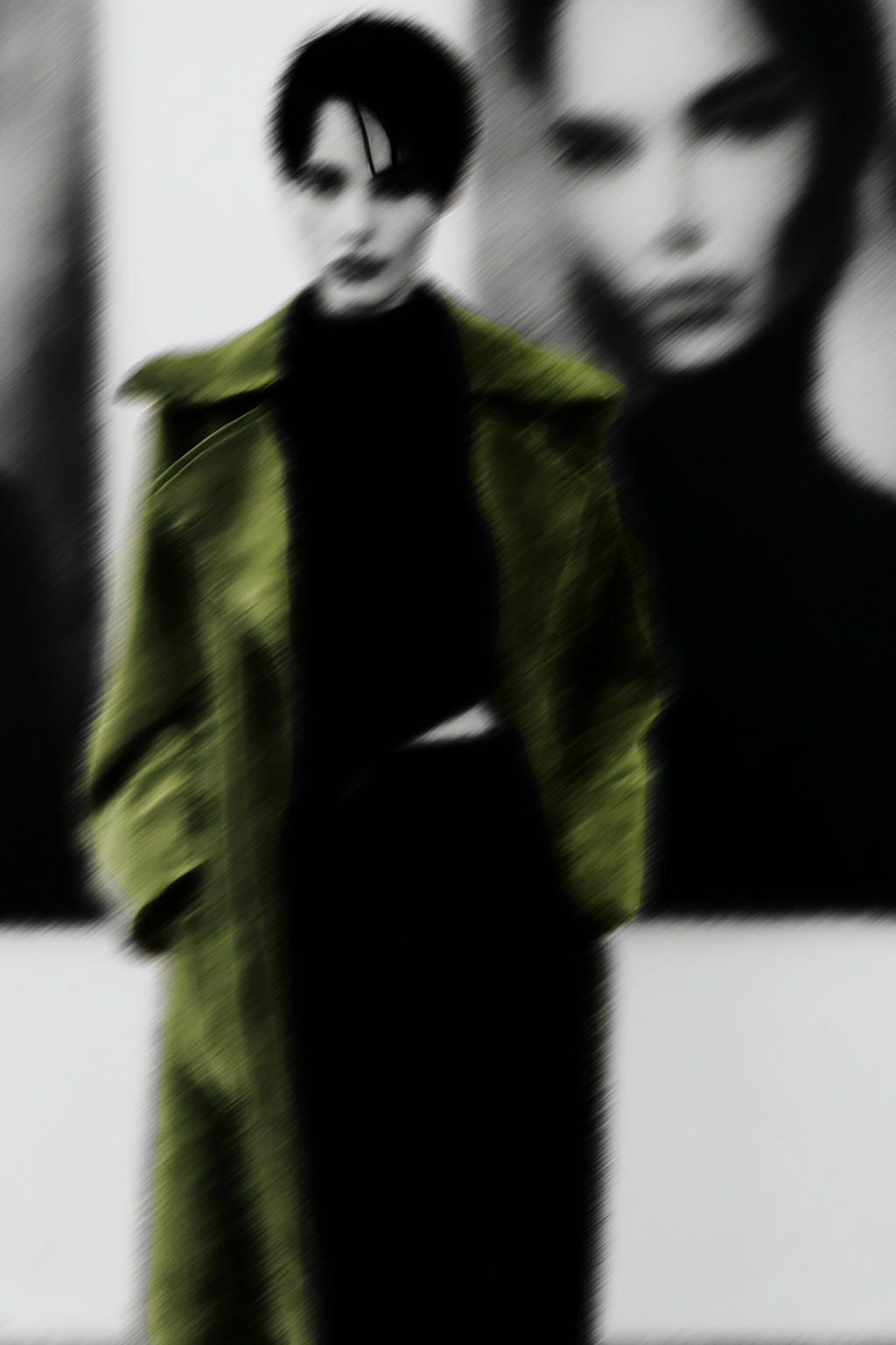 Long velvet coat in olive green
