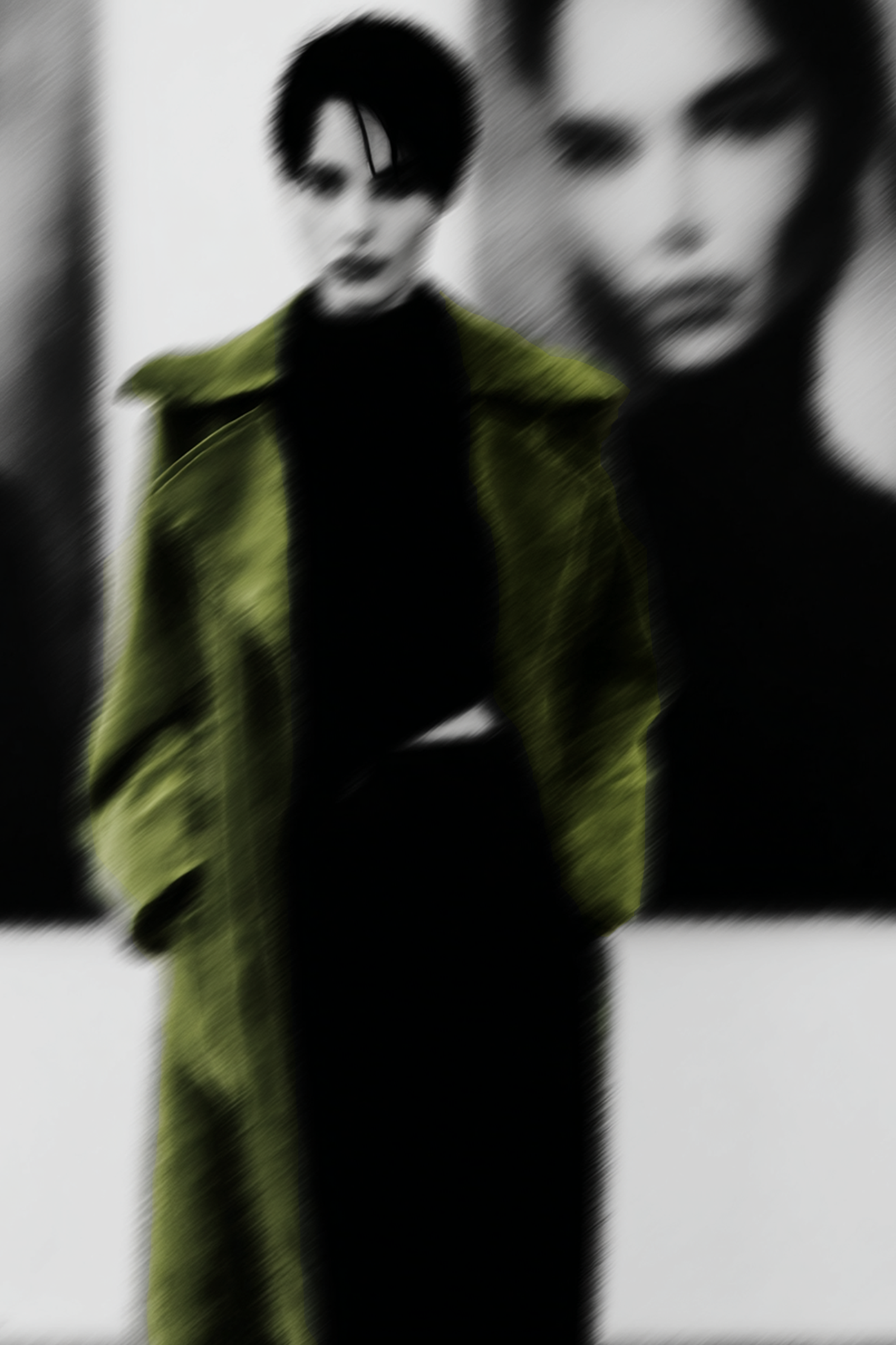 Long velvet coat in olive green