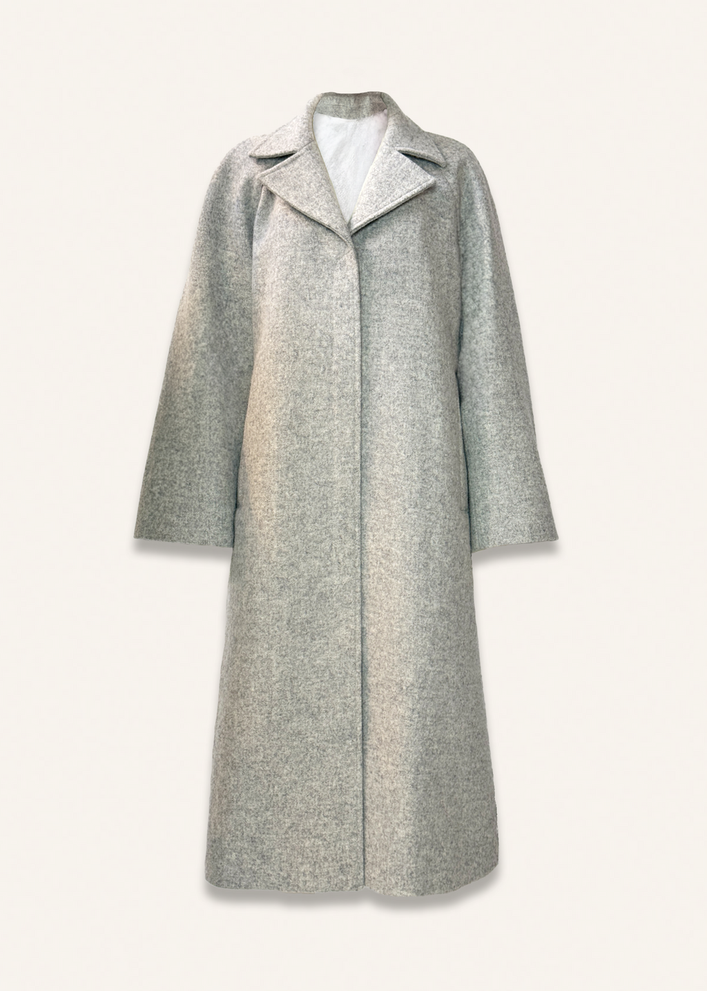 Oversized A-line grey mélange wool coat