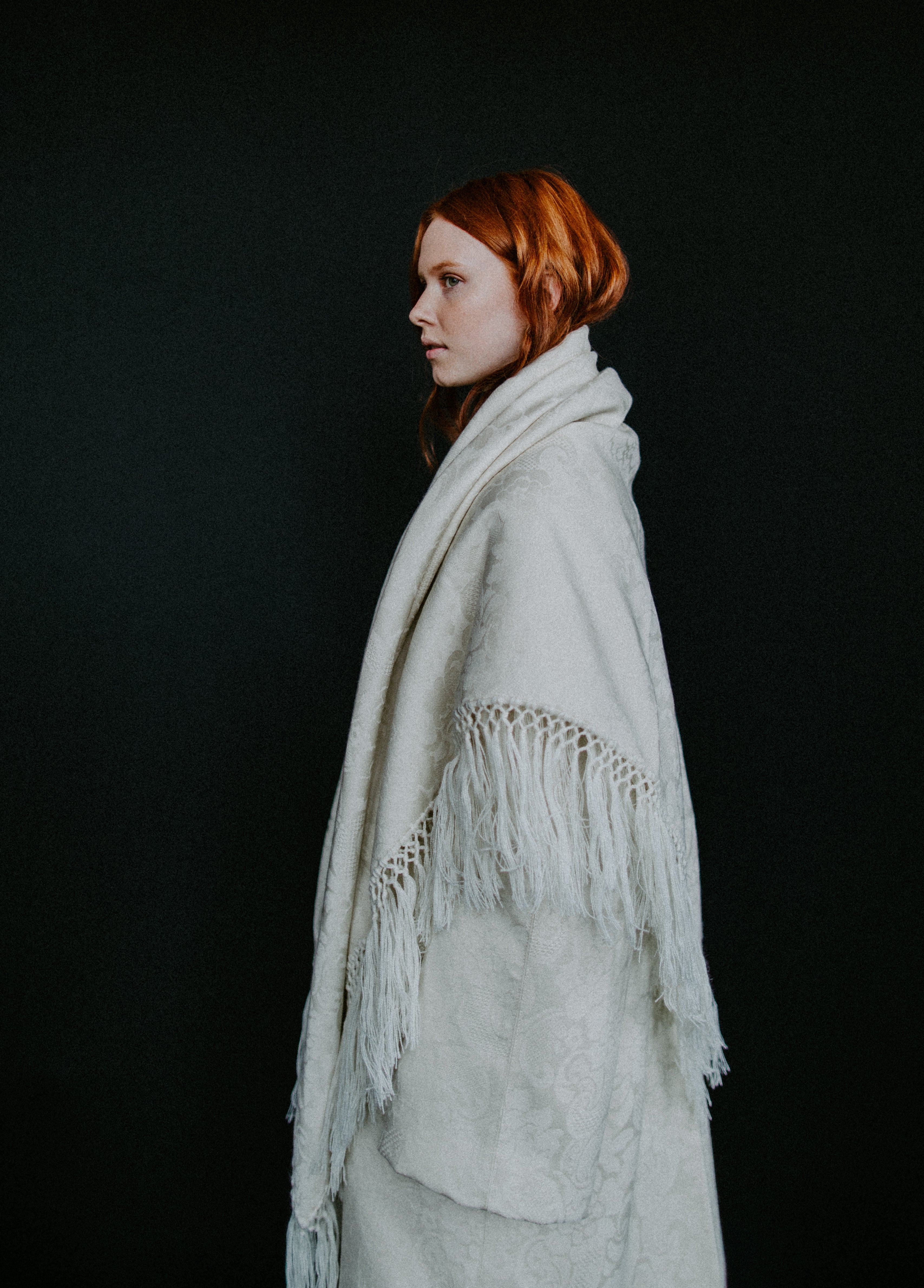 Oversized A-line creme damask wool coat