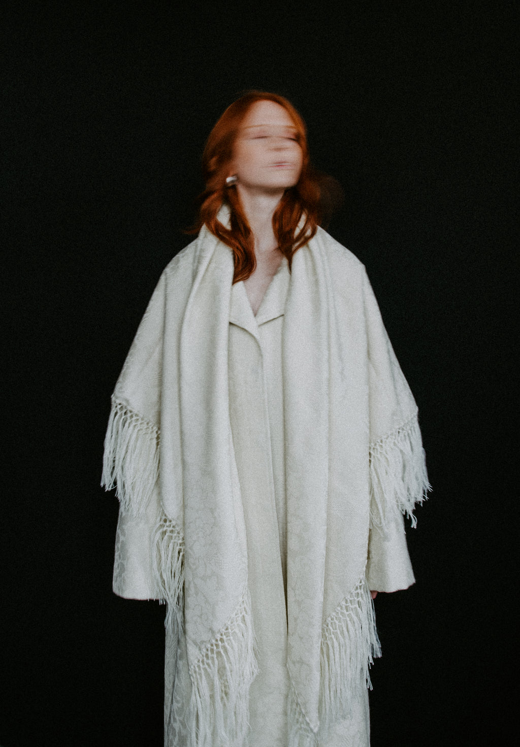 Oversized A-line creme damask wool coat