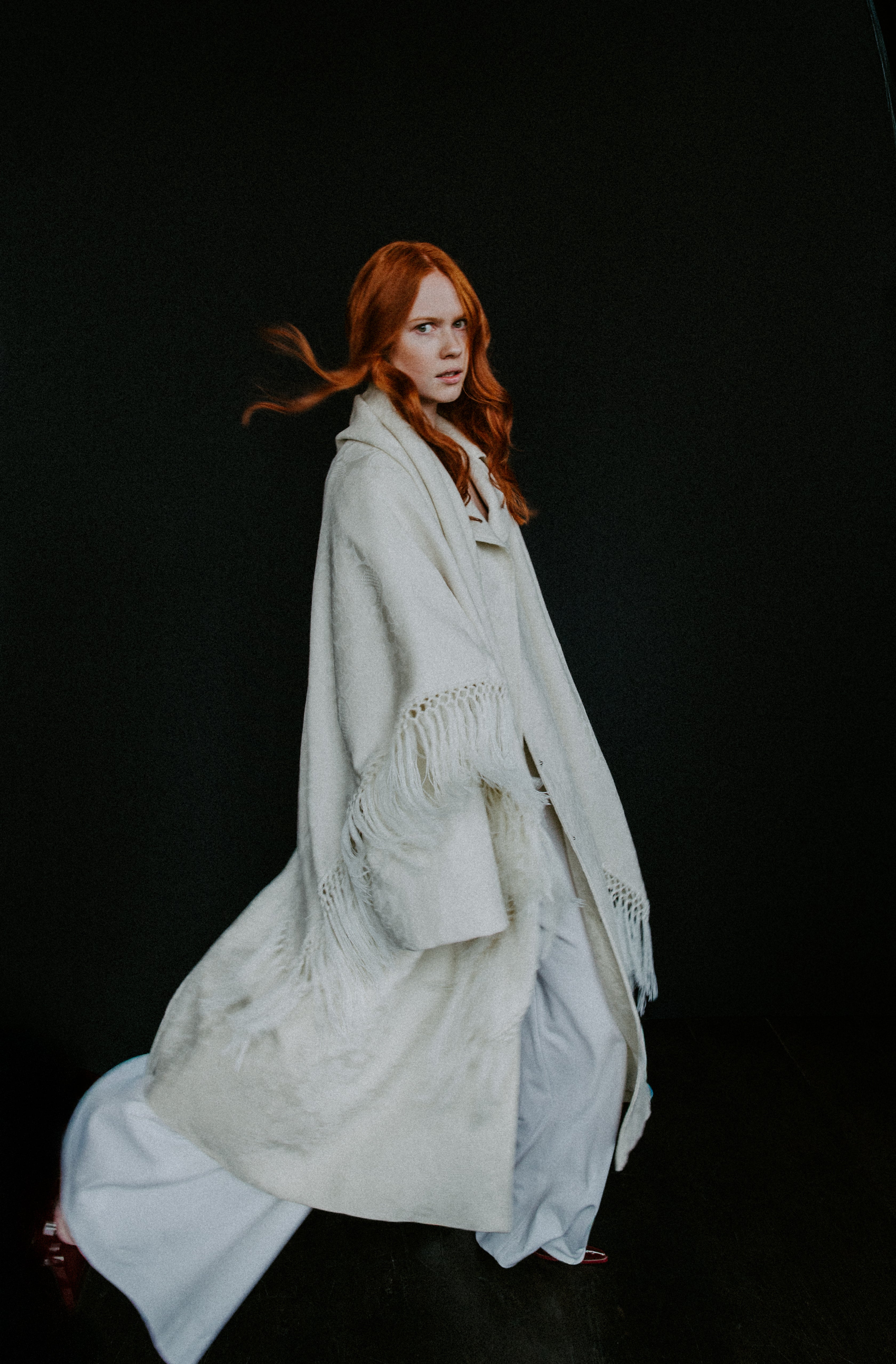 Oversized A-line creme damask wool coat
