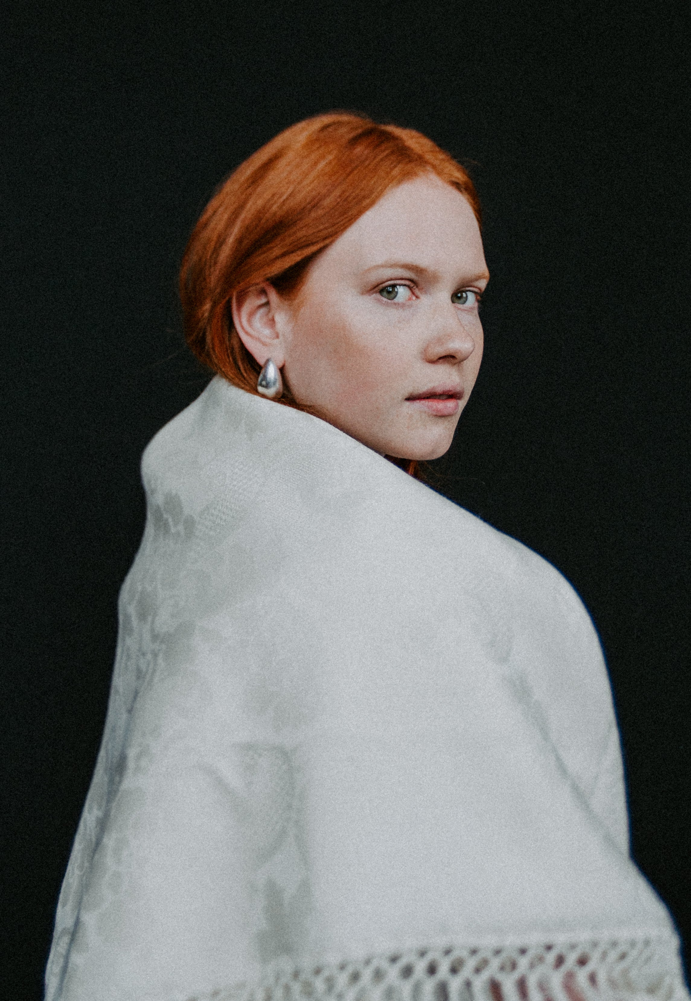 Oversized A-line creme damask wool coat