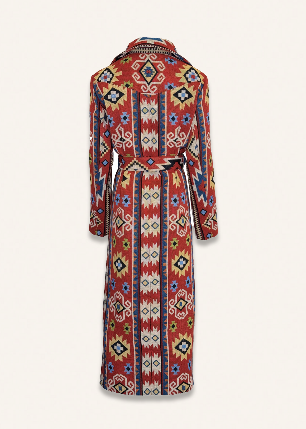 Long coat in red mosaic