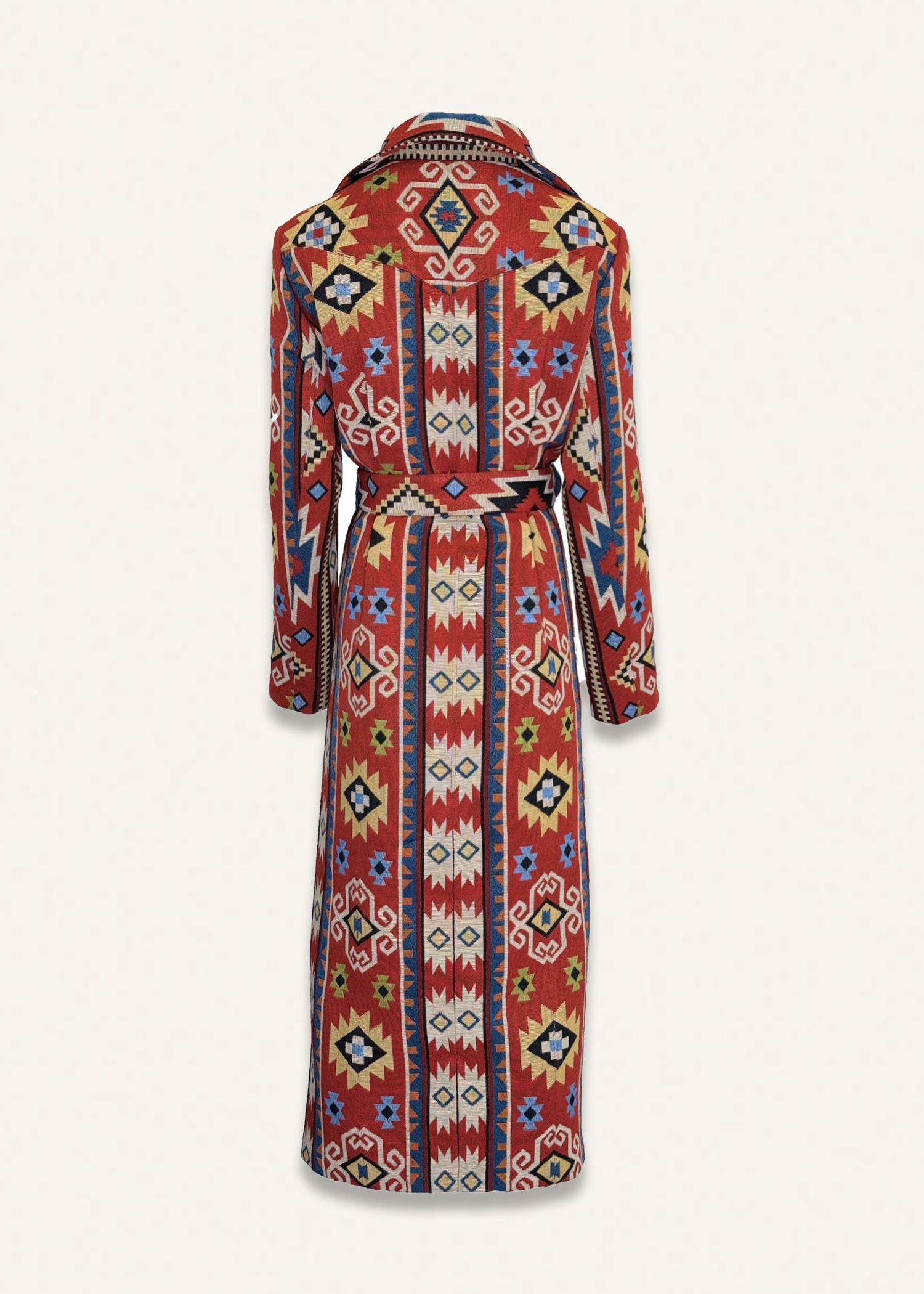 Long coat in red mosaic