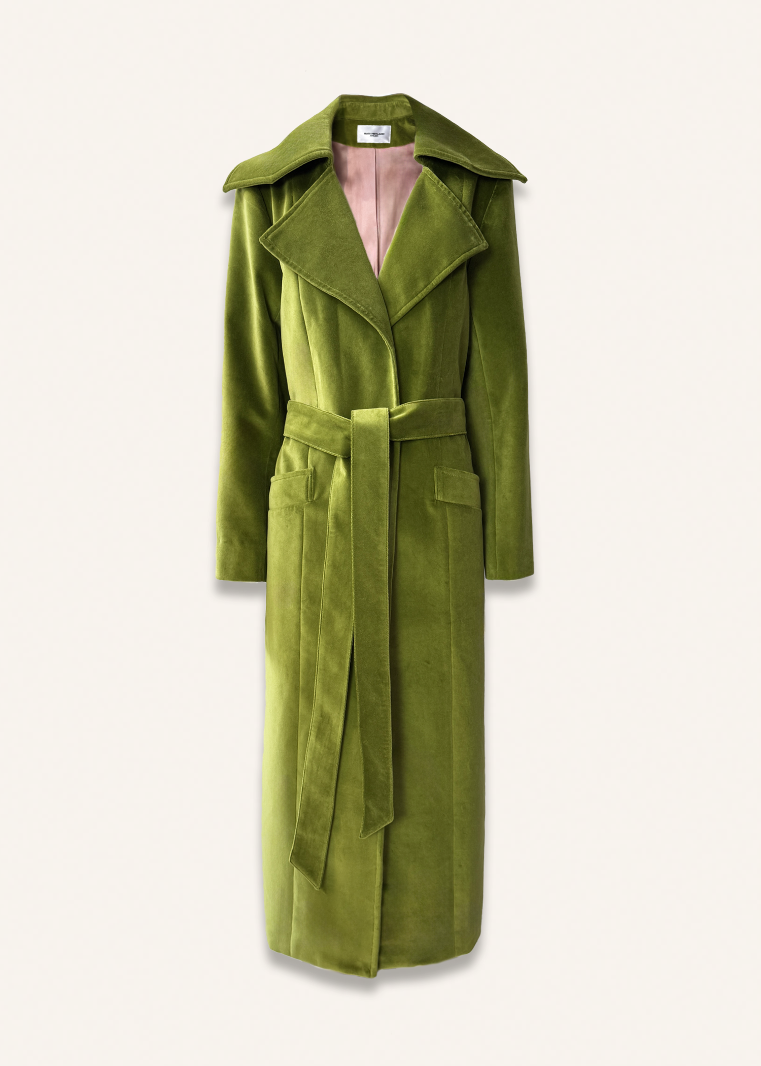Long velvet coat in olive green